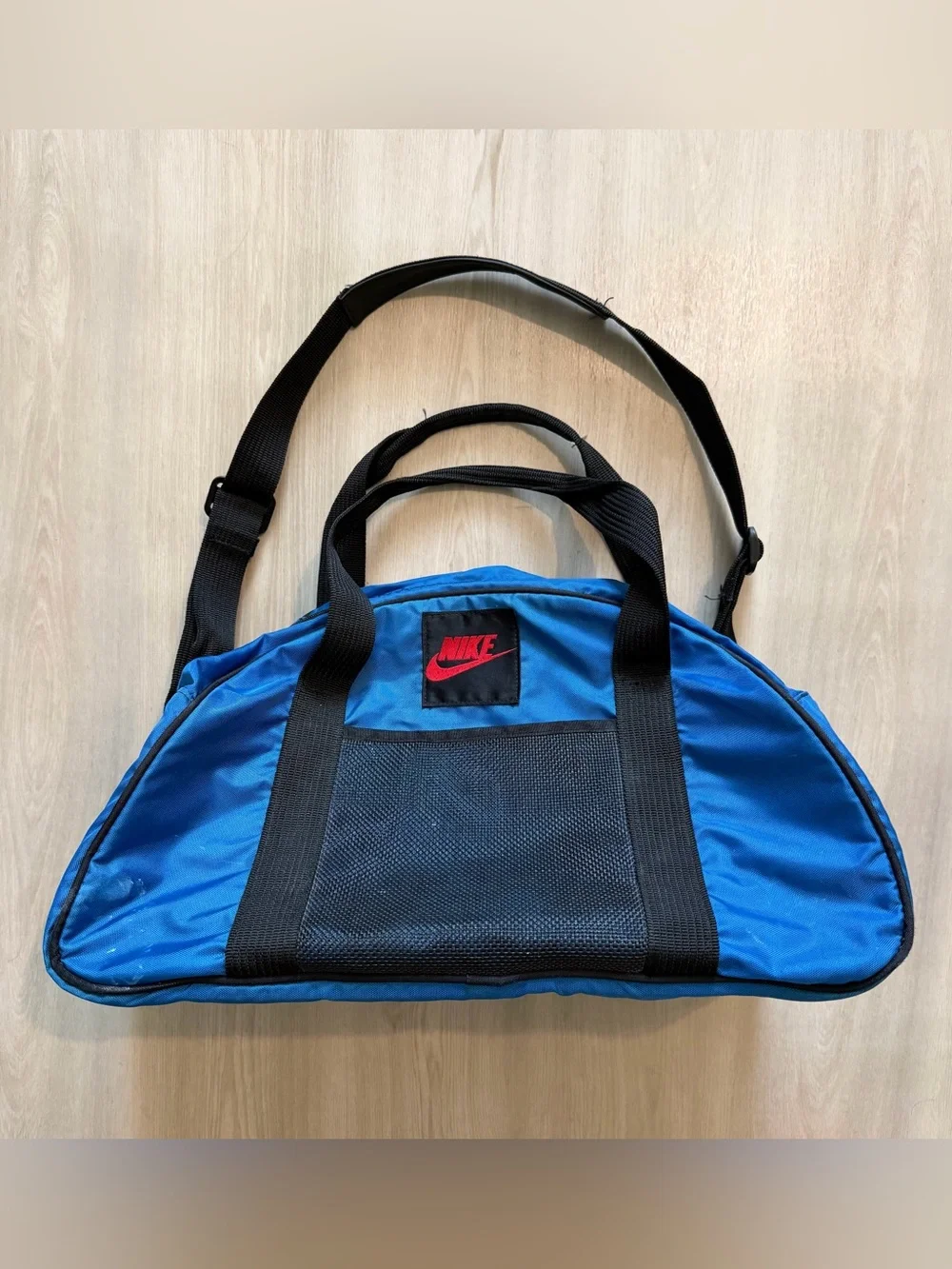 Vintage Nike Duffle Bag Gym workout Blue Swoosh Logo Weekender Travel 80s 90s